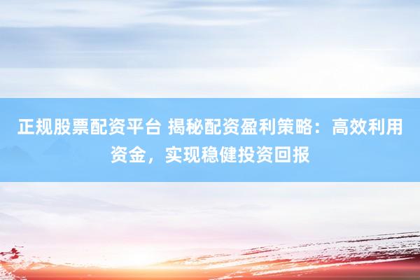 正规股票配资平台 揭秘配资盈利策略：高效利用资金，实现稳健投资回报