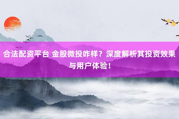 合法配资平台 金股微投咋样？深度解析其投资效果与用户体验！