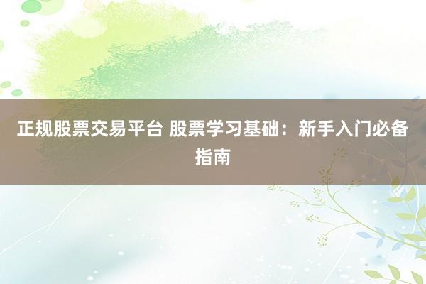 正规股票交易平台 股票学习基础：新手入门必备指南