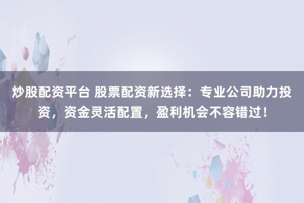 炒股配资平台 股票配资新选择：专业公司助力投资，资金灵活配置，盈利机会不容错过！