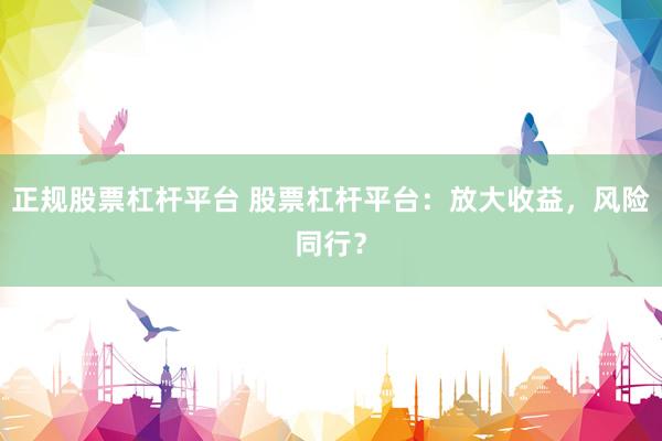 正规股票杠杆平台 股票杠杆平台：放大收益，风险同行？