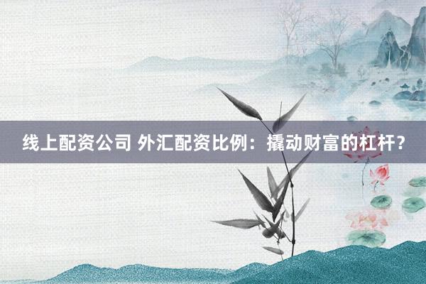 线上配资公司 外汇配资比例：撬动财富的杠杆？