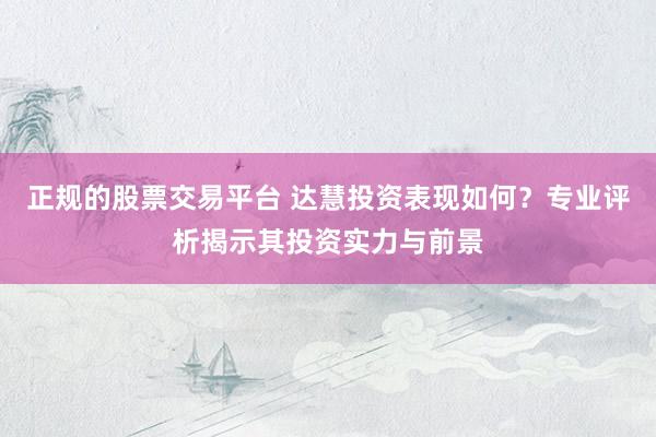 正规的股票交易平台 达慧投资表现如何？专业评析揭示其投资实力与前景